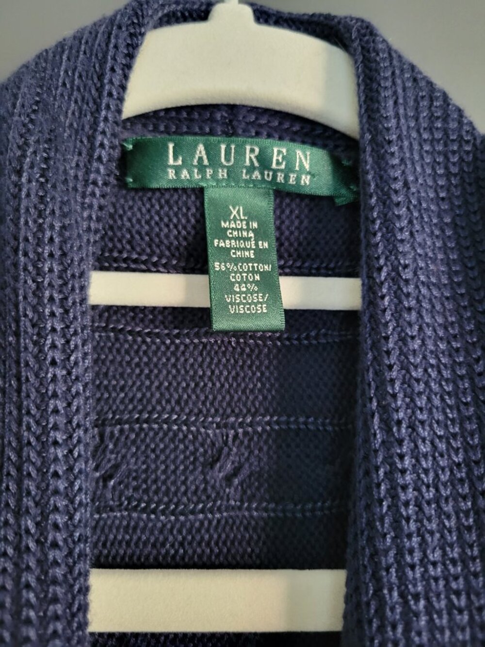 Lauren Ralph Lauren Navy  Cable Knit Shawl Collar Open Cardigan - Picture 5 of 12